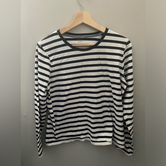 Madewell Whisper Cotton Long-Sleeve Crewneck Tee Navy/White - Picture 3 of 5